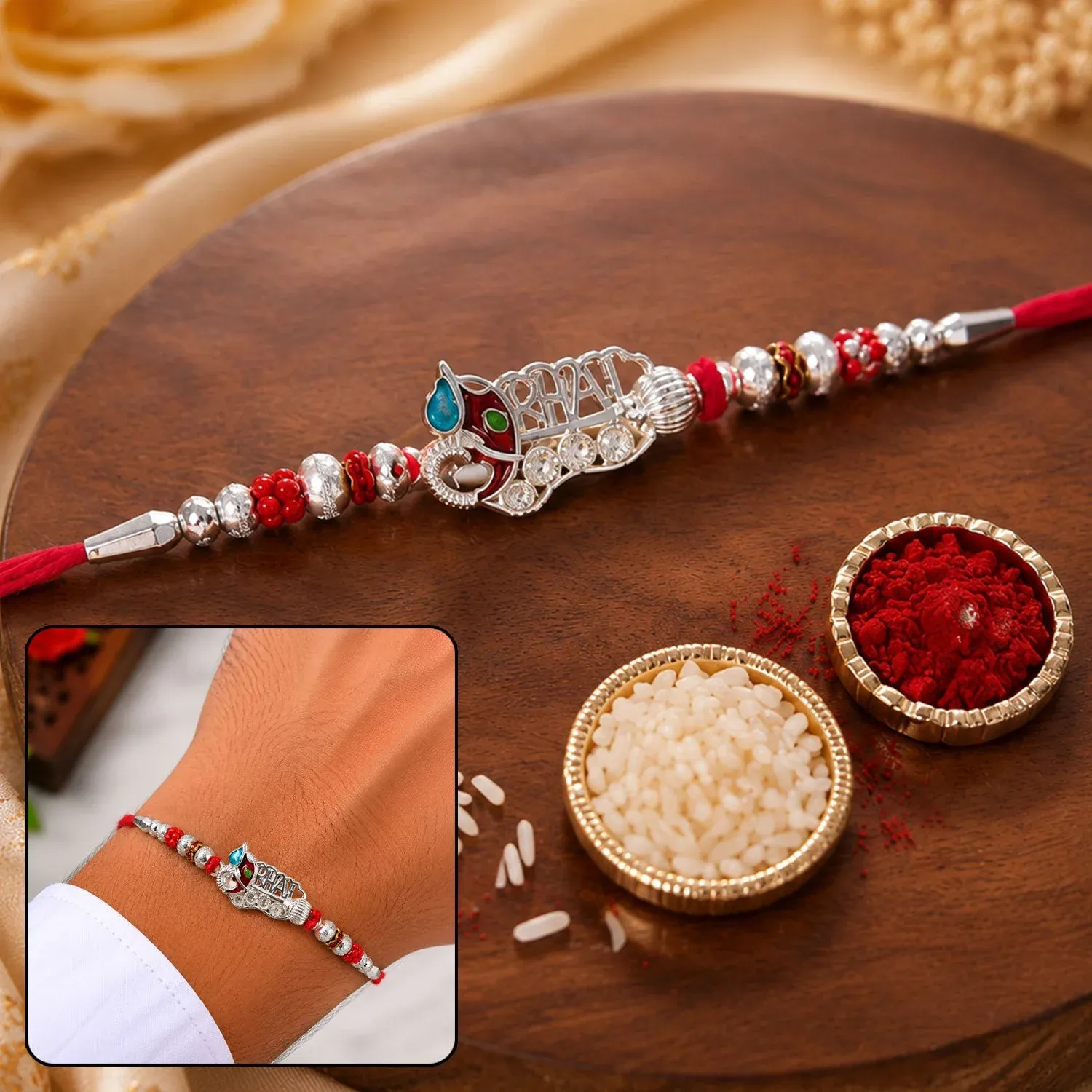 Premium Oxidised Silver Meenakari Rakhi – Elegant Traditional Design - Buy Online at Alikart