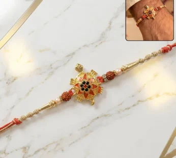 Golden Tortoise Rakhi – Auspicious OM Symbol with Stones