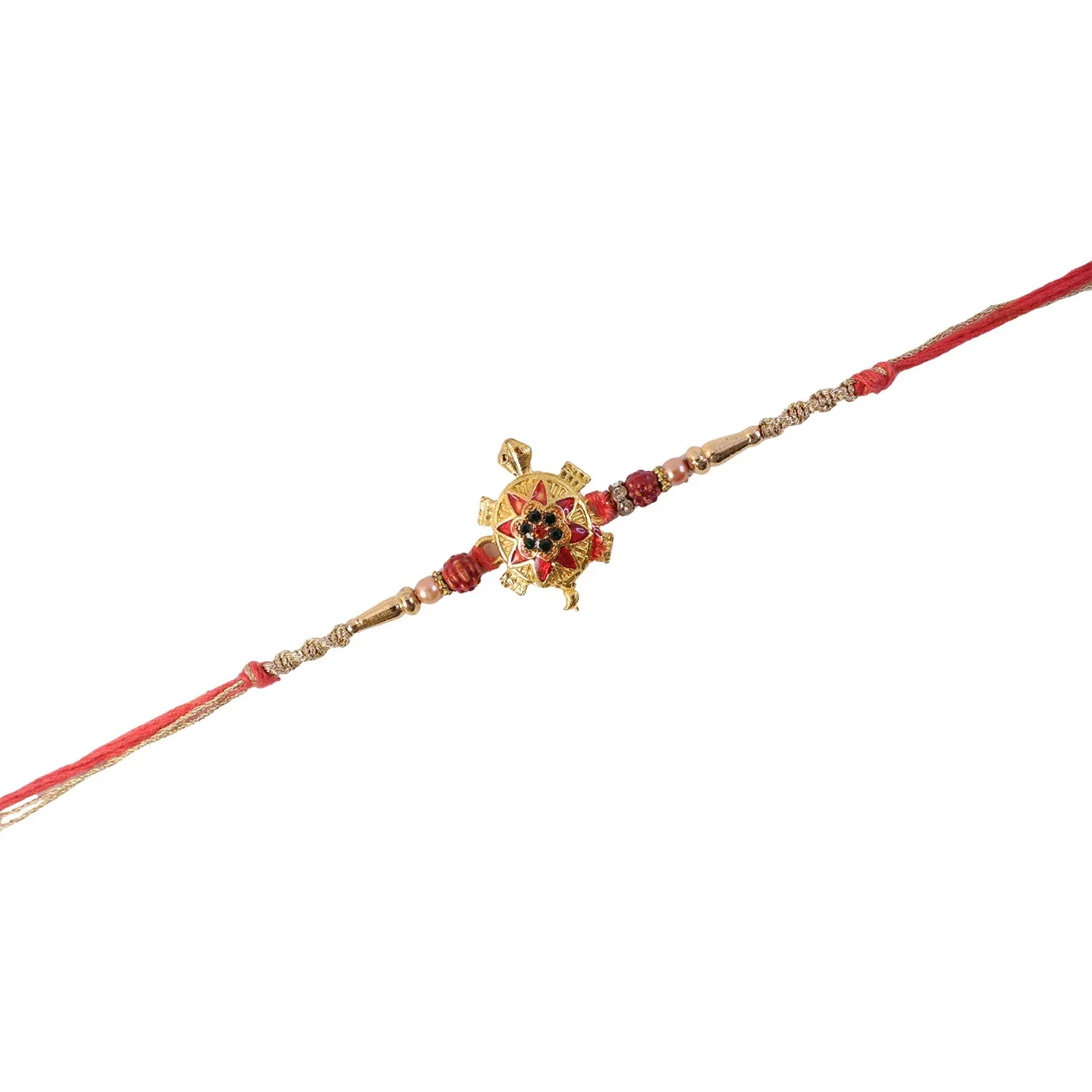 Golden Tortoise Rakhi – Auspicious OM Symbol with Stones - Detailed Feature View 4