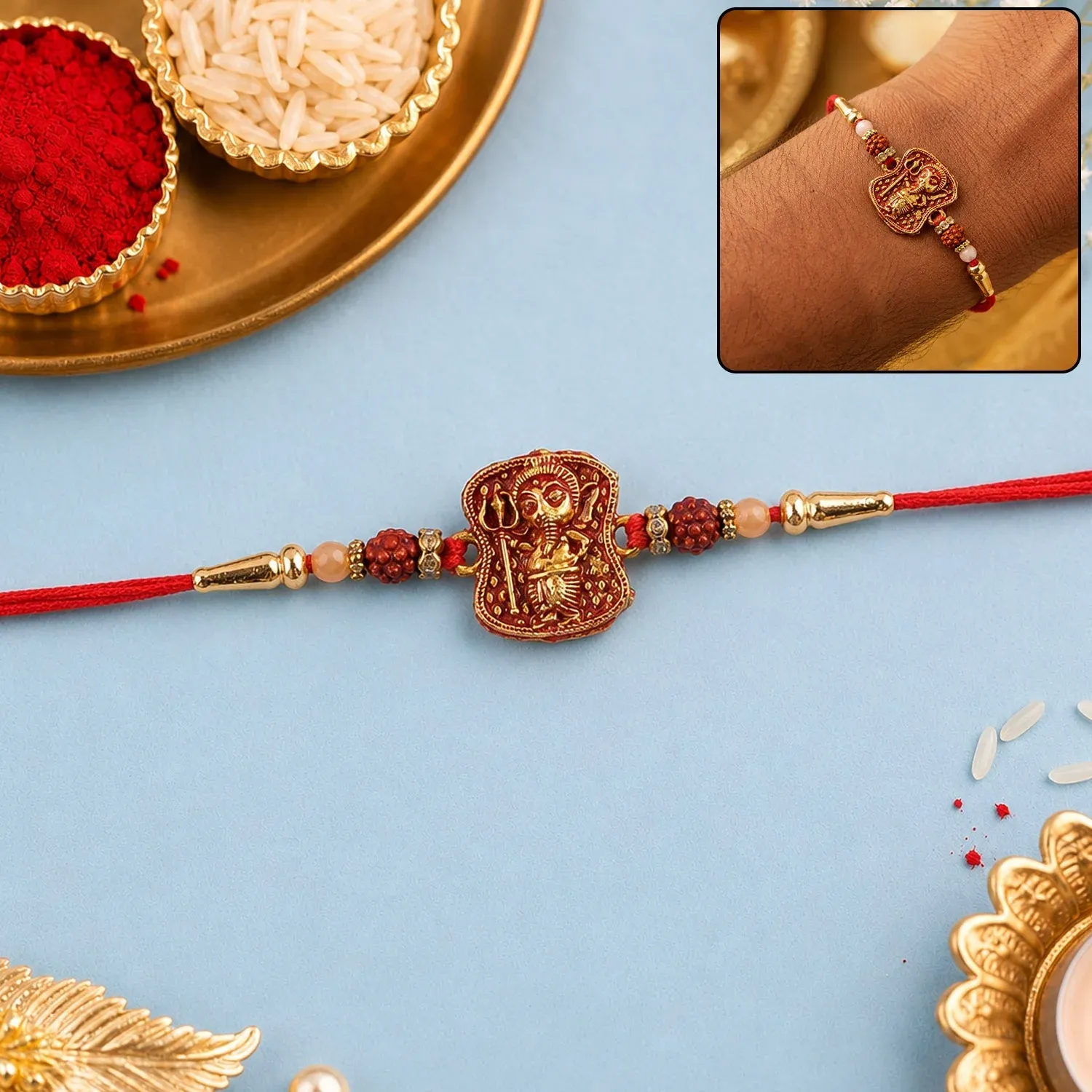 Premium Ganesha Rudraksha Rakhi – Antique Design for Brother | Spiritual Gift - Buy Online at Alikart