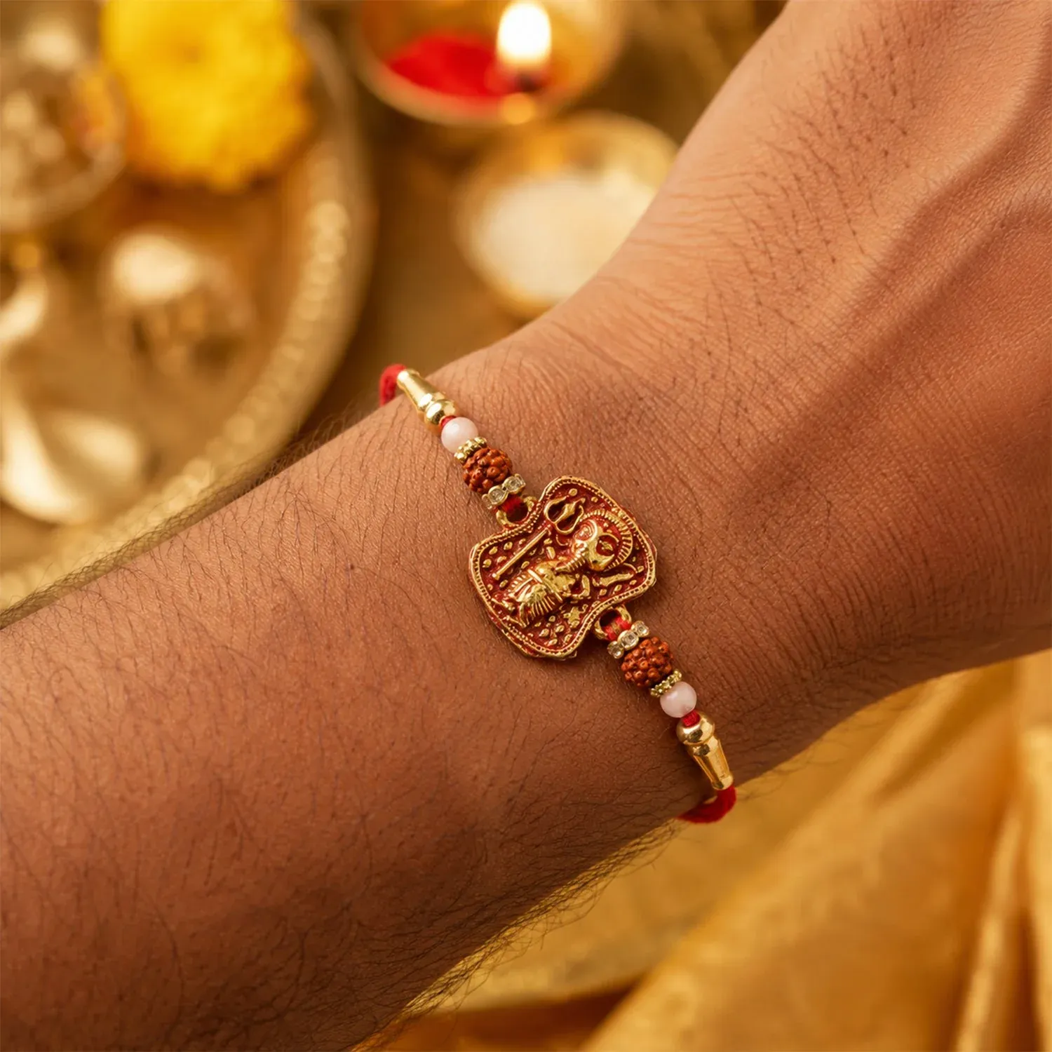Ganesha Rudraksha Rakhi – Antique Design for Brother | Spiritual Gift - Detailed Feature View 1