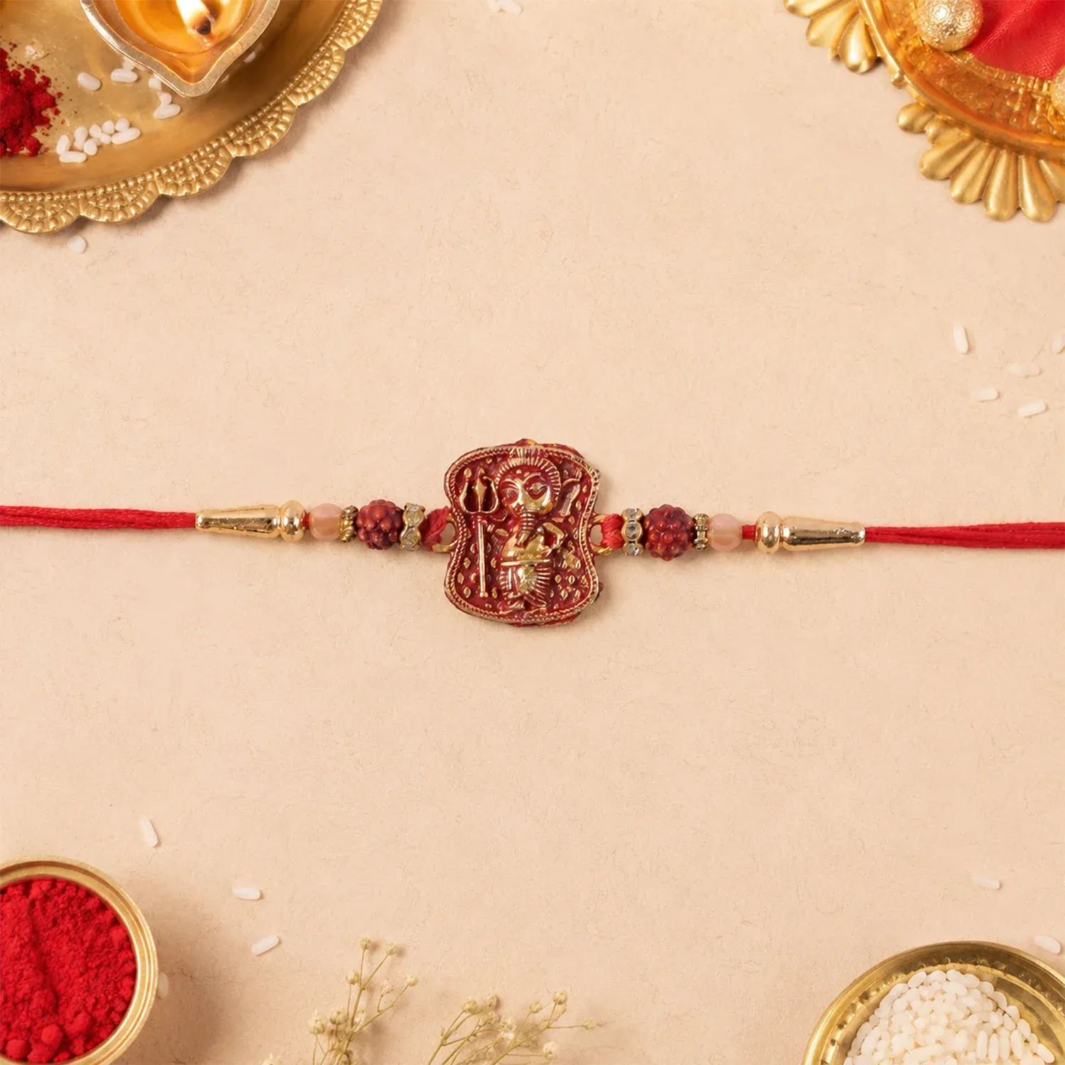 Ganesha Rudraksha Rakhi – Antique Design for Brother | Spiritual Gift - Detailed Feature View 3