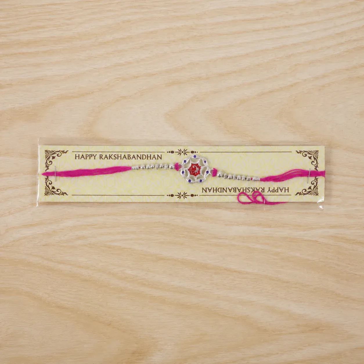 Designer Rakhi for Brother – Silver Floral with Red Stone - Detailed Feature View 6