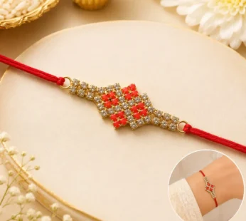 Designer Rakhi for Brother – Sparkling AD Stone with Red Accents