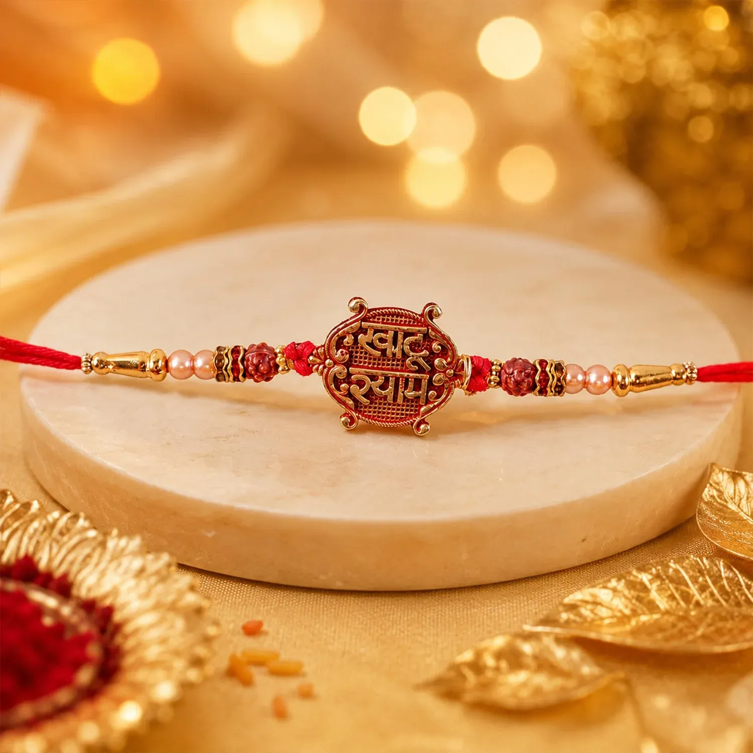 Premium Meenakari Rakhi – Khatu Shyam Pendant with Rudraksha Beads for Raksha Bandhan - Buy Online at Alikart