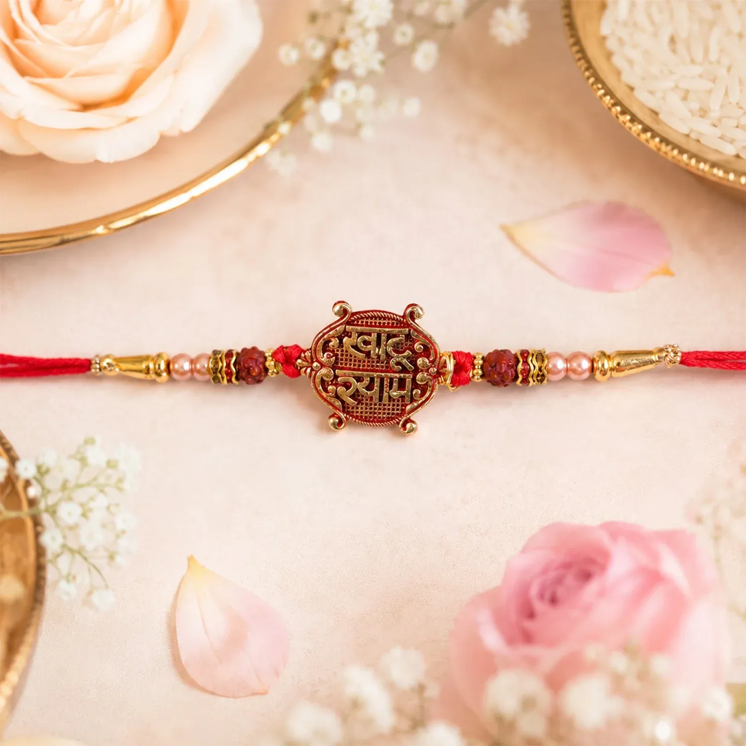 Meenakari Rakhi – Khatu Shyam Pendant with Rudraksha Beads for Raksha Bandhan - Detailed Feature View 4