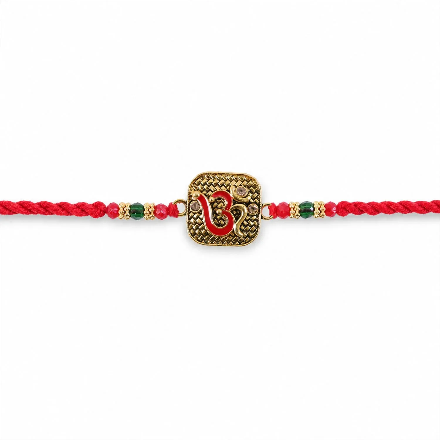 Antique Red Om Square Pendant Rakhi – Traditional Festive Design - Detailed Feature View 4