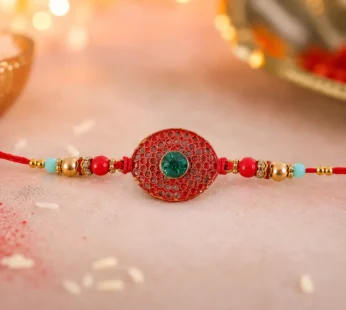 Bohemian Turquoise Red Beaded Disc Rakhi – Elegant Traditional Design