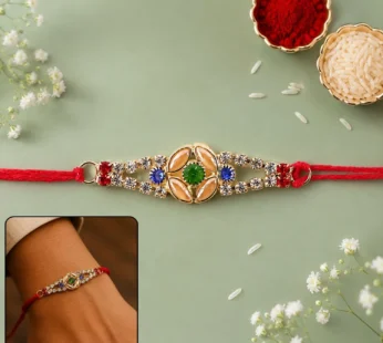 Kundan Floral Rakhi – Elegant, Lightweight with American Diamonds