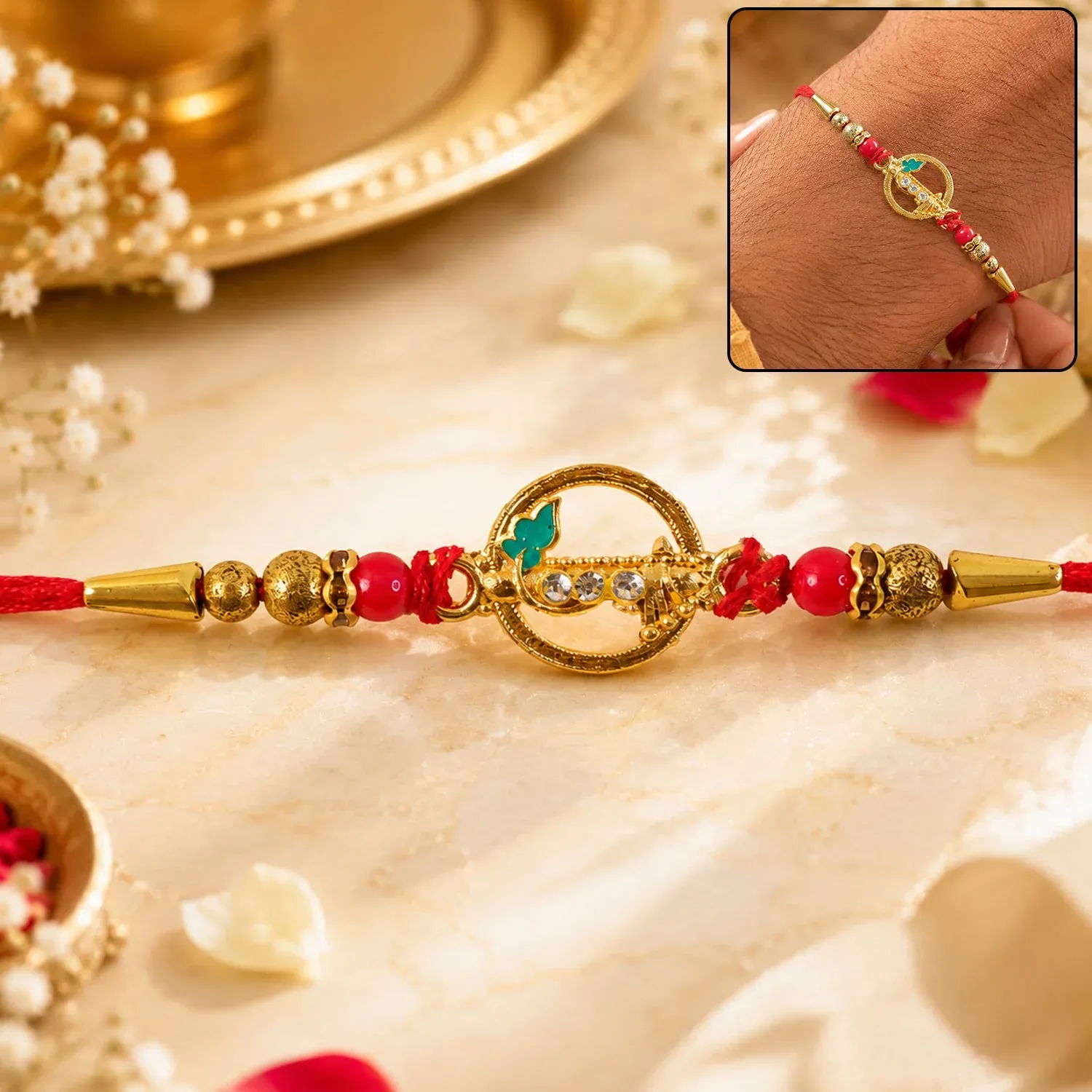 Premium Rakhi – Beautiful traditional design with decorative beads - Buy Online at Alikart