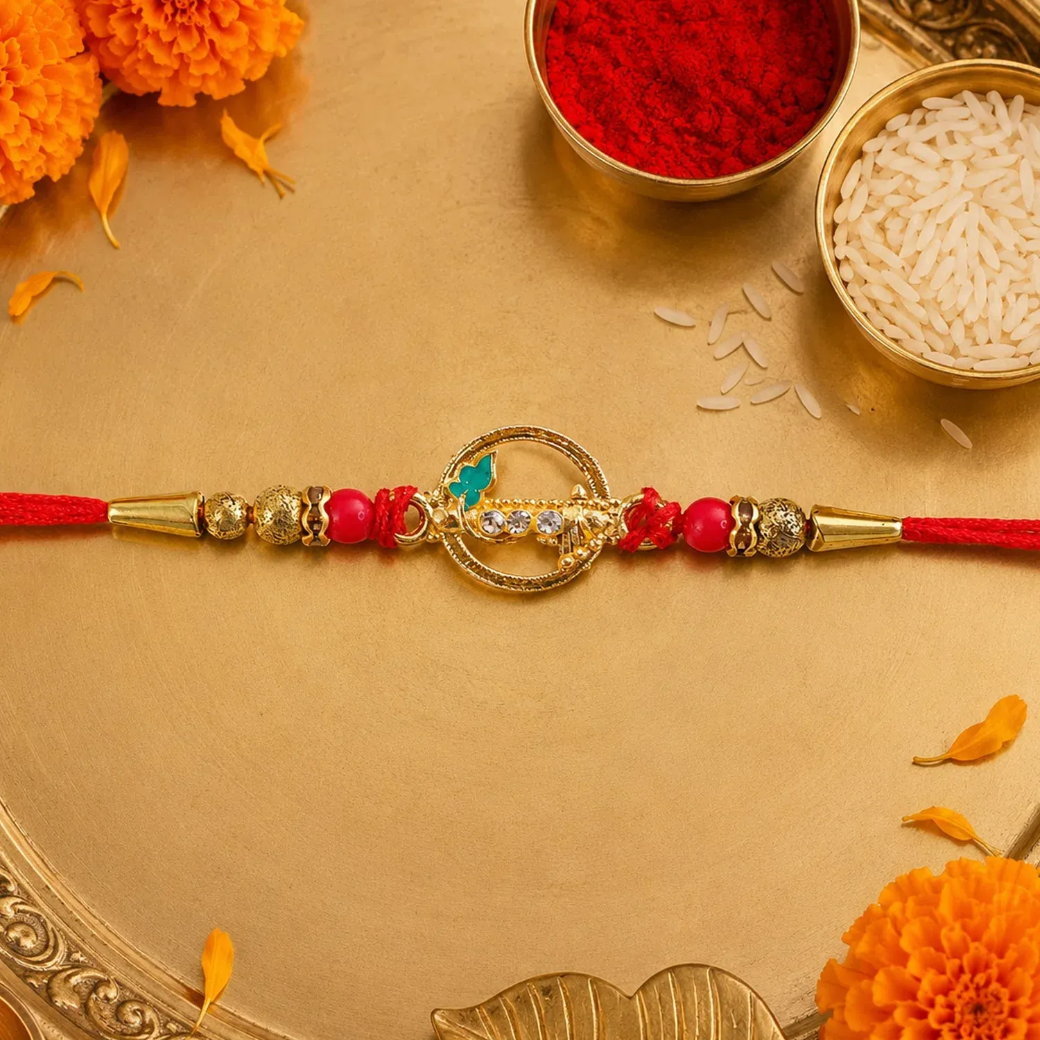 Rakhi – Beautiful traditional design with decorative beads - Detailed Feature View 2