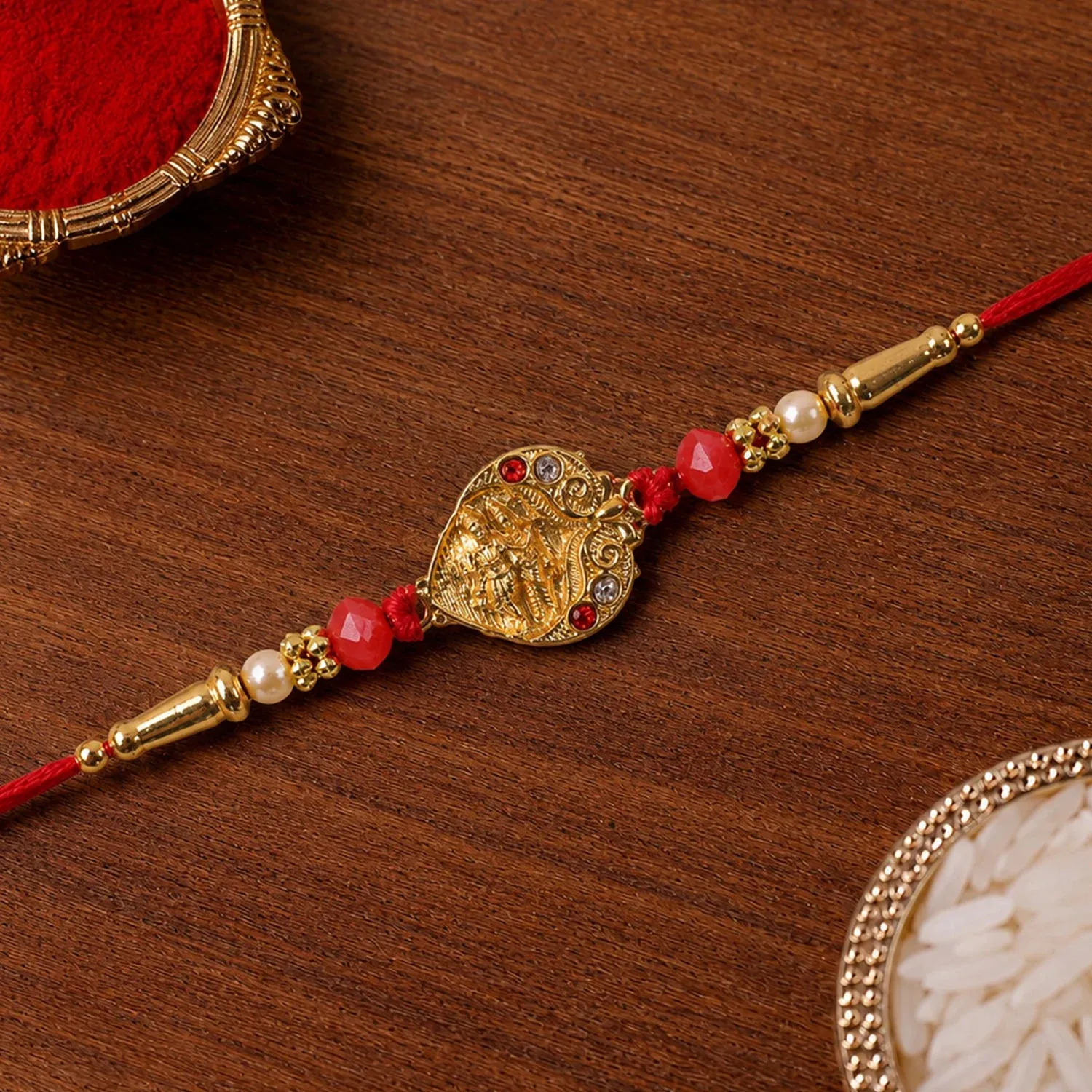 Designer Rakhi – Elegant Beaded Thread for Brother Festive Wear - Detailed Feature View 5