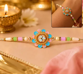 Blue Pink Meenakari Floral Rakhi – Elegant Festive Gift for Brothers