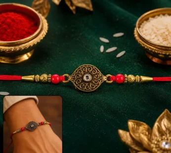 Rakhi – Elegant Antique Oval with Red Crystal Beads for Brothers