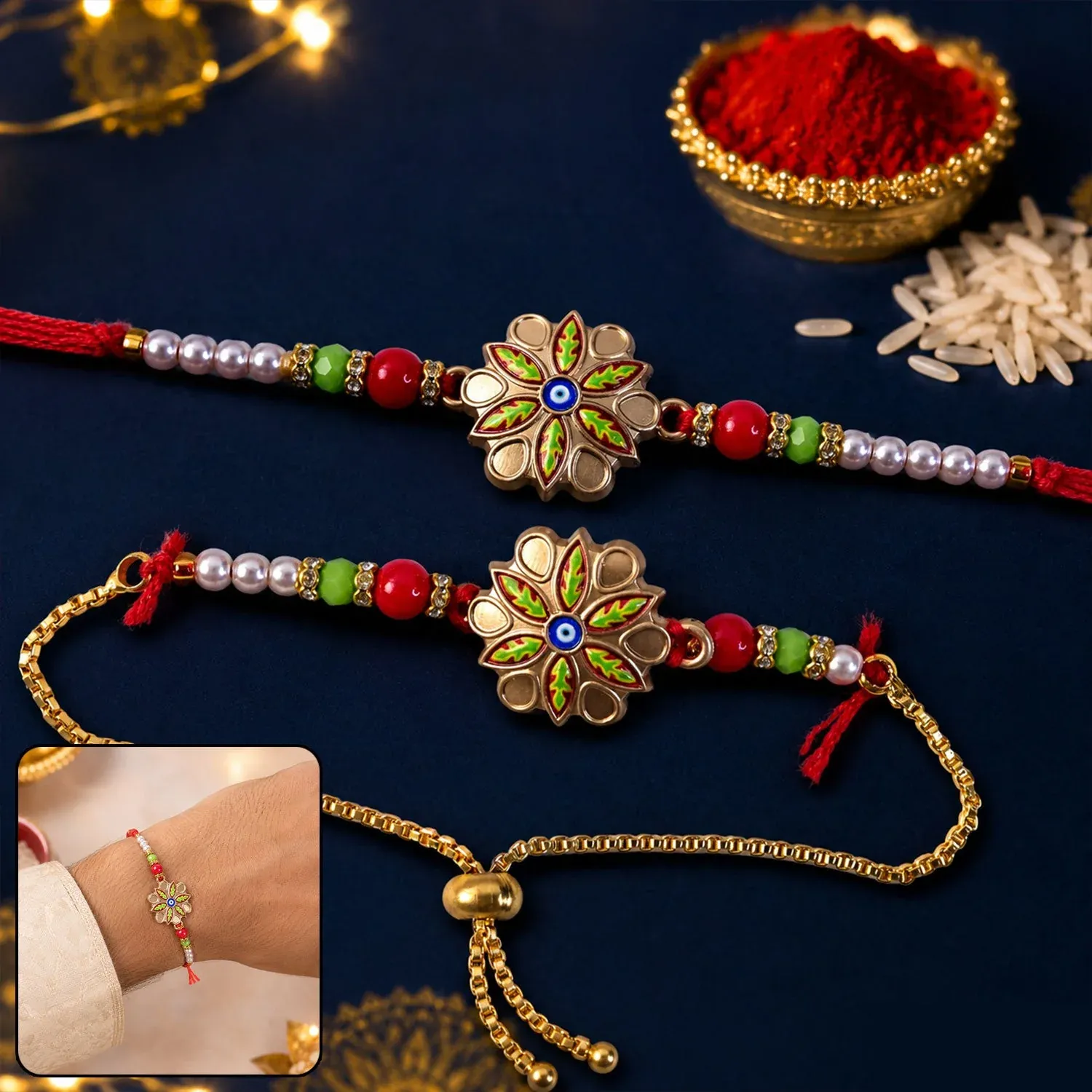 Premium Meenakari Floral Evil Eye Rakhi – Beautiful & Traditional Gift - Buy Online at Alikart