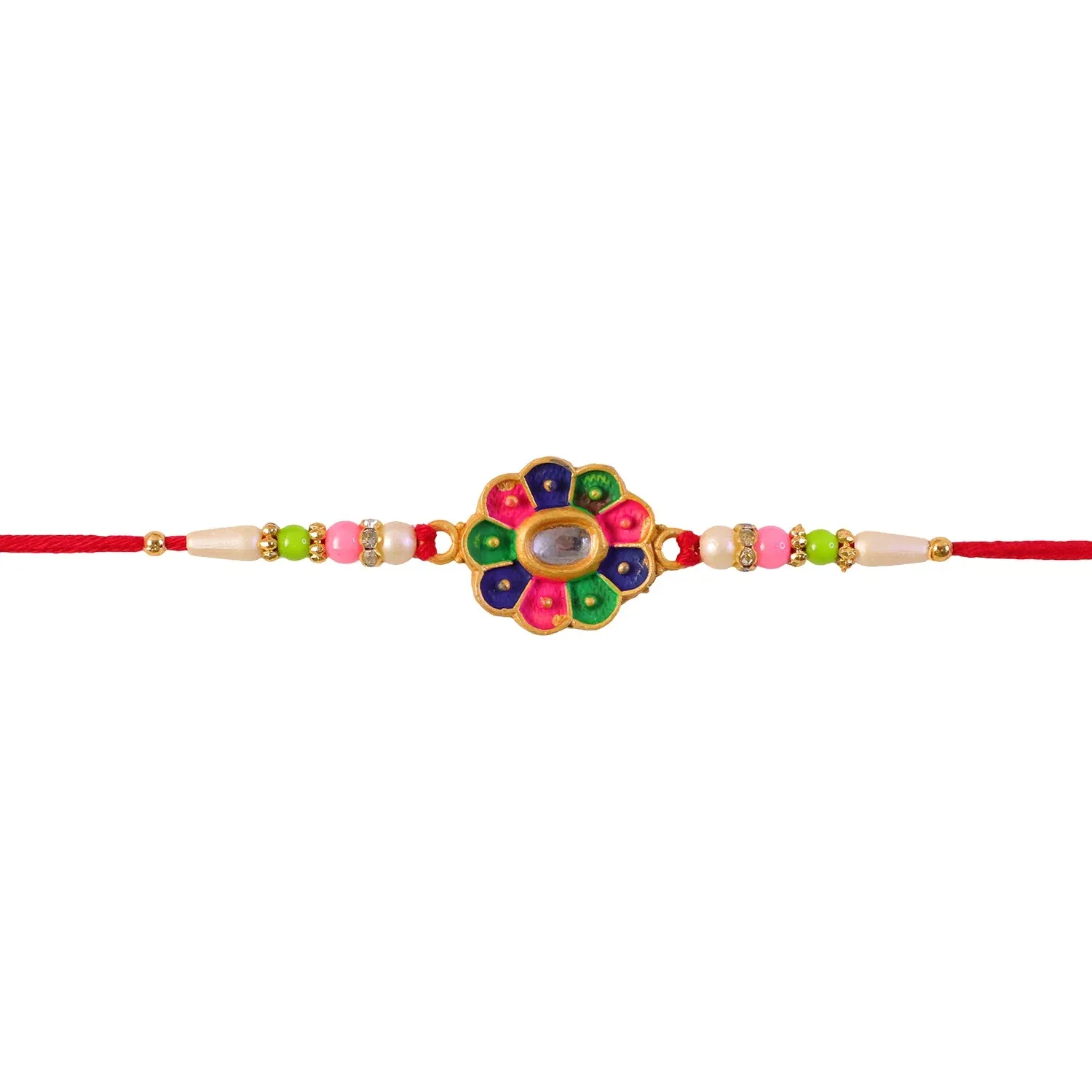 Multicolor Floral Stone Rakhi – Elegant Designer Wrist Wear - Detailed Feature View 4