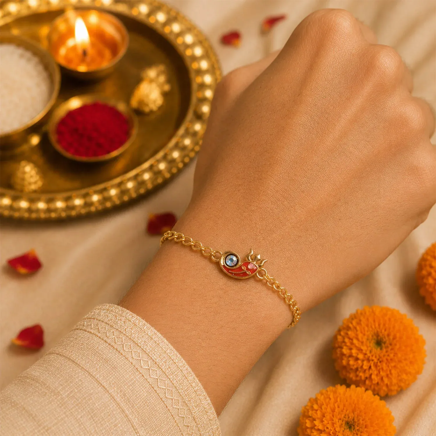 Ganesha Rakhi – Traditional Designer Bracelet for Brother - Detailed Feature View 1