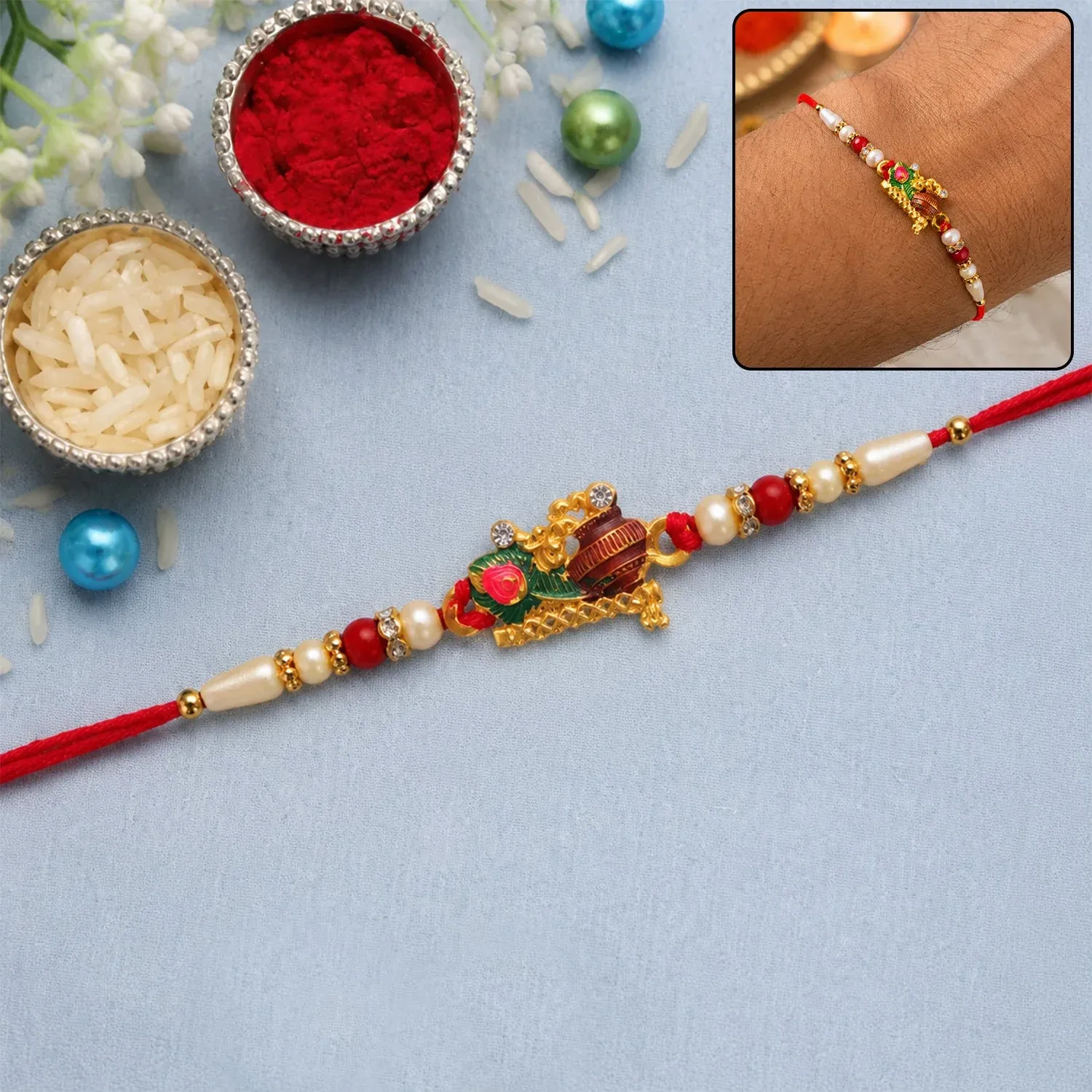 Premium Rakhi for Brother – Beautiful festive thread with peacock feather - Buy Online at Alikart