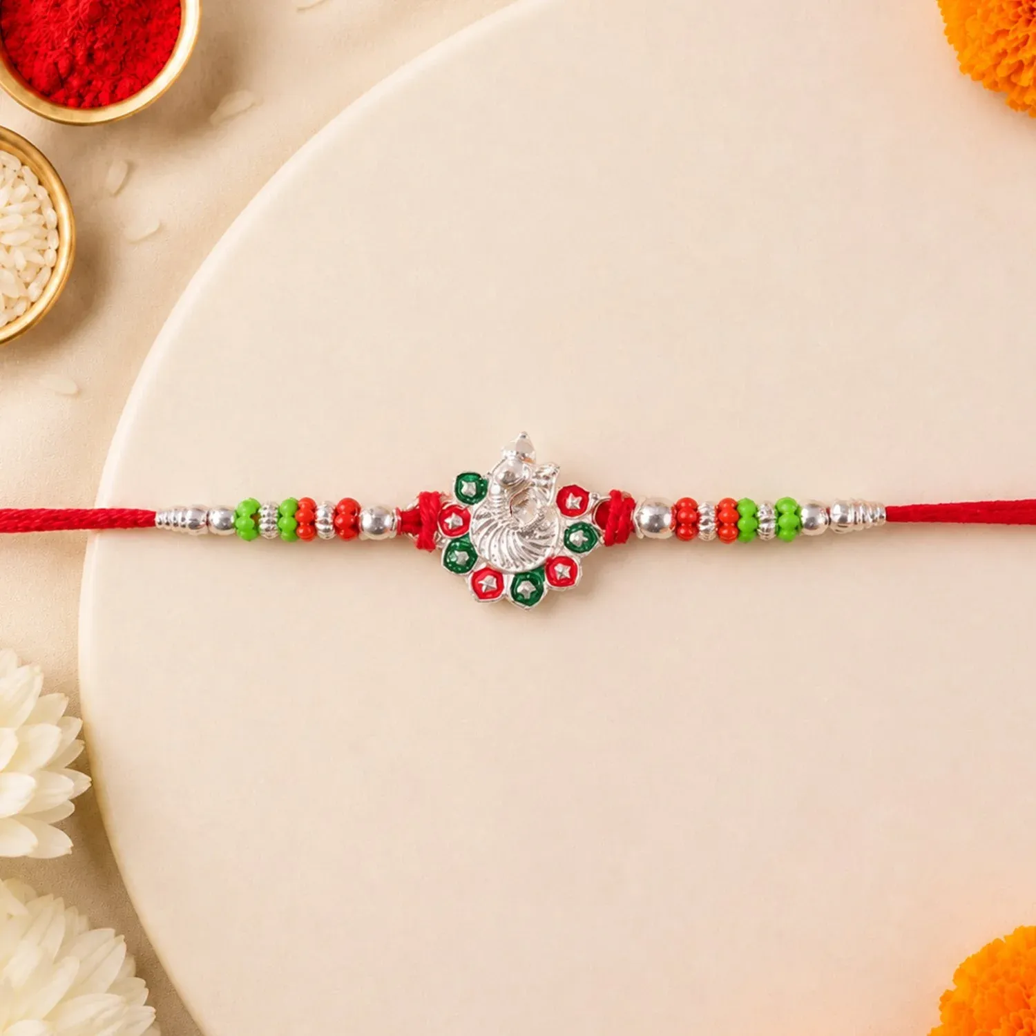 Rakshabandhan Rakhi – Exquisite Stone-Studded Silver Tone Design - Detailed Feature View 2
