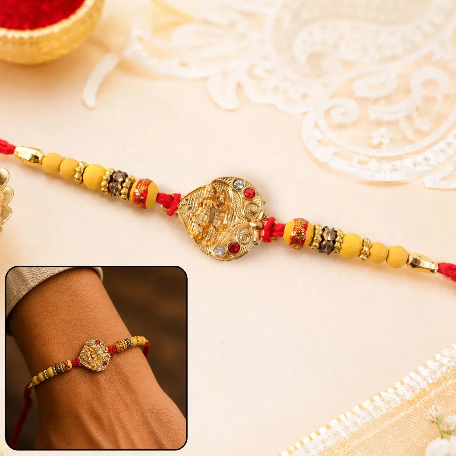 Premium Premium Golden Tone Rakhi – Symbol of Love & Protection - Buy Online at Alikart