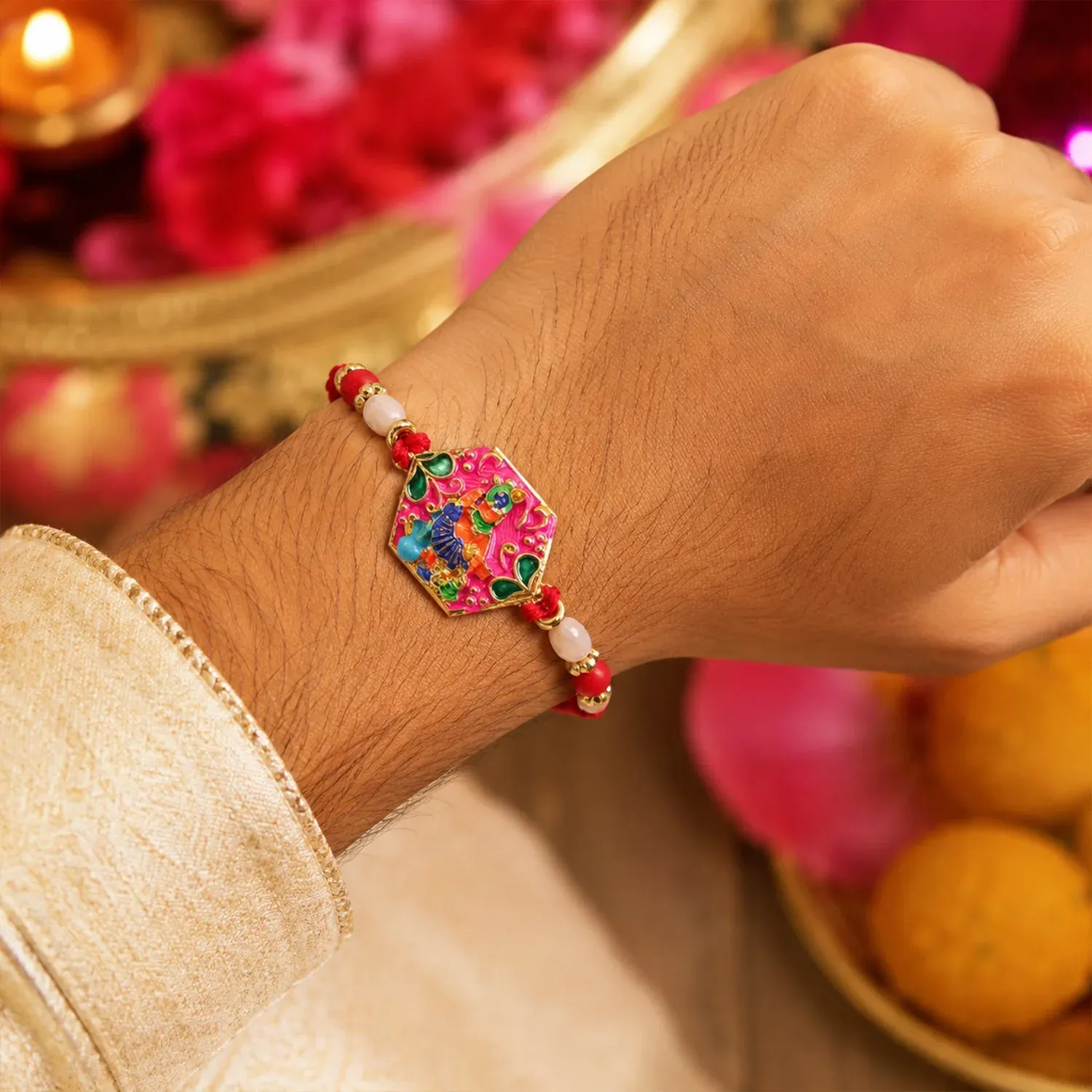 Festive Multicolor Enamel Rakhi – Symbol of Brother-Sister Bond - Detailed Feature View 1