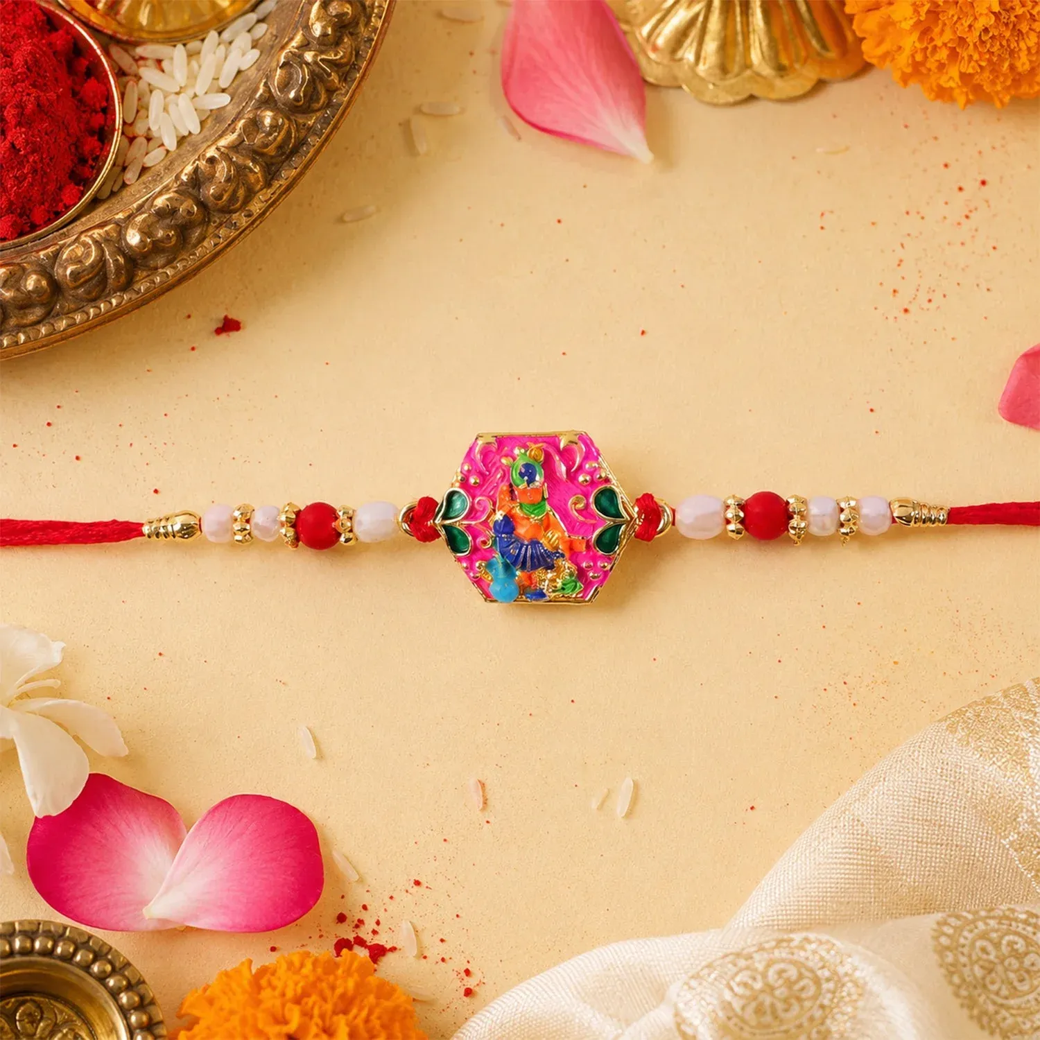 Festive Multicolor Enamel Rakhi – Symbol of Brother-Sister Bond - Detailed Feature View 2
