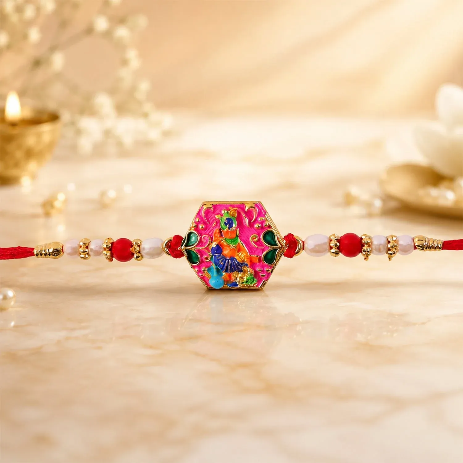 Festive Multicolor Enamel Rakhi – Symbol of Brother-Sister Bond - Detailed Feature View 3