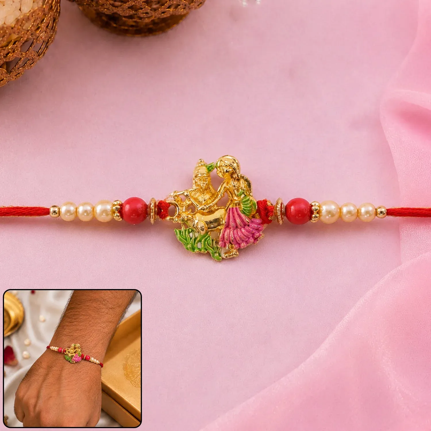Premium Radha Krishna Enamel Rakhi – Beautiful Sibling Gift for Raksha Bandhan - Buy Online at Alikart