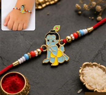 Lord Krishna Rakhi – Beautiful Blue Enamel Multicolor Design for Bhai