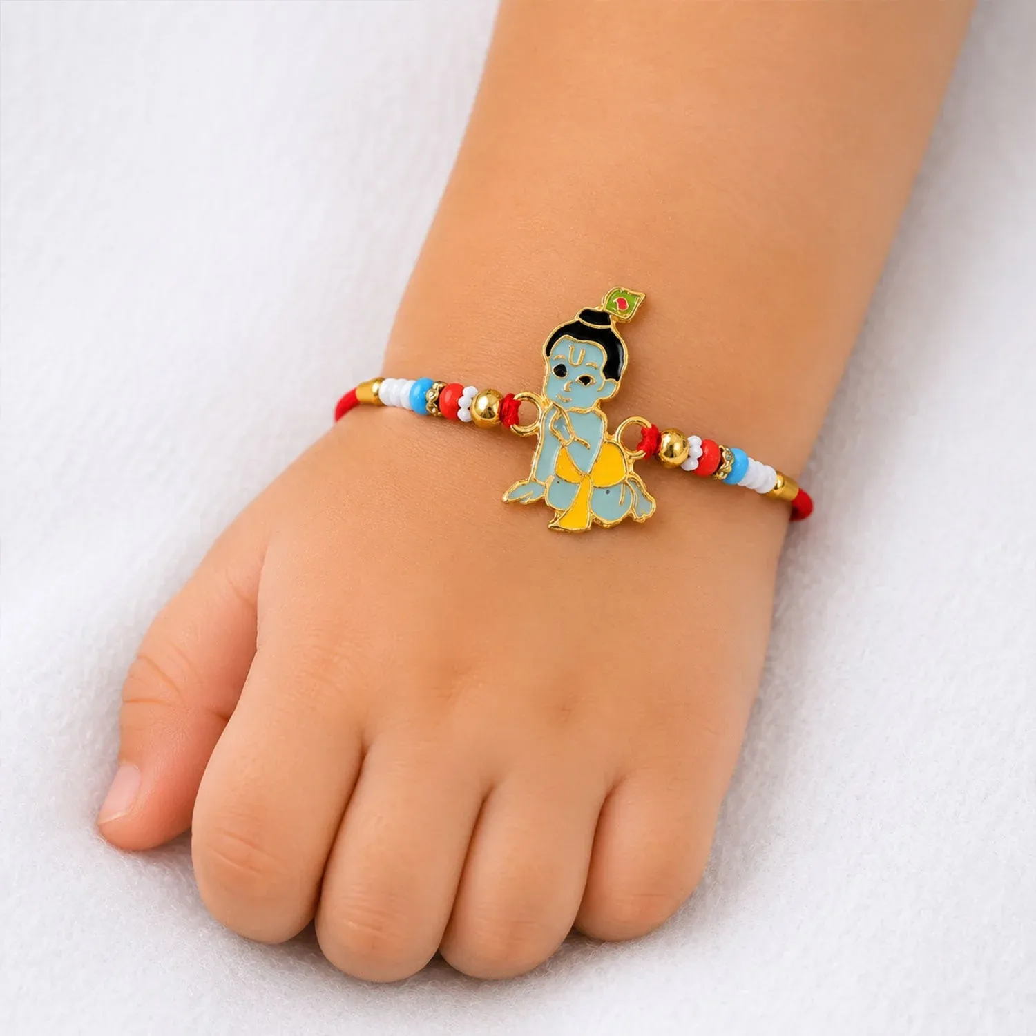 Lord Krishna Rakhi – Beautiful Blue Enamel Multicolor Design for Bhai - Detailed Feature View 1