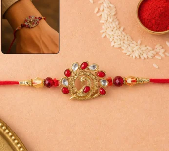 Peacock Rakhi – Unique Red Stone Embellished Gift for Brotherhood