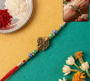 Rakhi – Elegant Antique Oxidized Golden Peacock Design for Brothers
