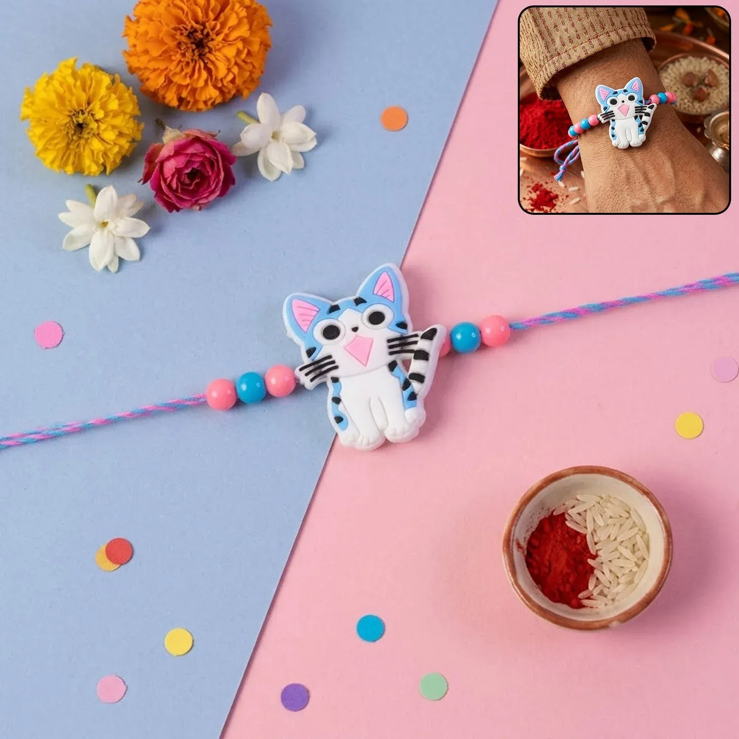 Premium Rakhi – Cute Cartoon Kitty Cat for Brother's Festive Gift - Buy Online at Alikart
