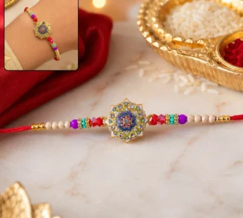 Rakhi for Brother – Floral Mandala Enamel Gold Tone Design