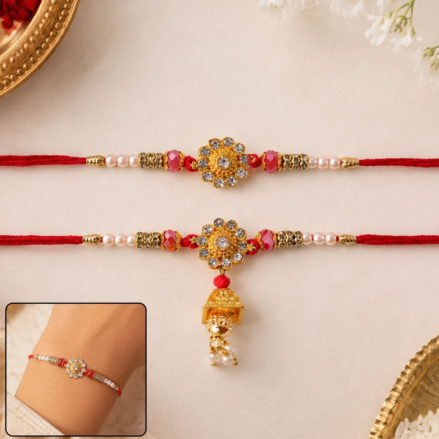 Premium Diamond Flower Rakhi – Elegant Traditional Design for Brothers - Buy Online at Alikart