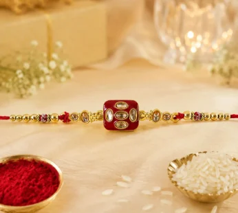 Premium Kundan Rakhi for Brother – Multi Stone Enamel Pearl Bead