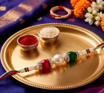 Premium Pearl Stone Kundan Crystal Bead Fancy Thread Rakhi for Brother