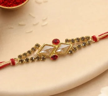 Premium Diamond Kundan Stone Crystal Studded Fancy Thread Rakhi for Brother