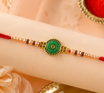Round Meenakari Kundan Stone Pearl Bead Fancy Thread Rakhi for Brother