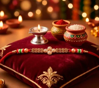 Premium Pearl Bar Crystal Stone Bead Fancy Thread Rakhi for Brother