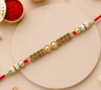 Premium Kundan Rakhi for Brother – Pearl Crystal Bead Fancy Thread