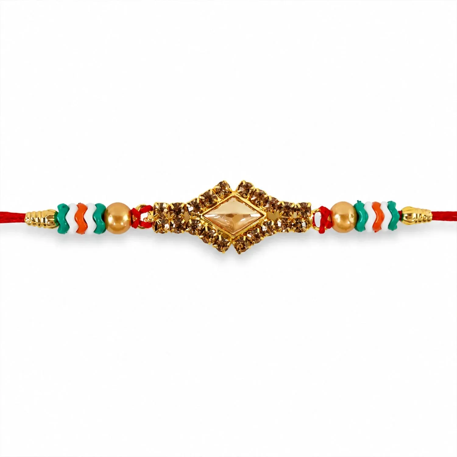 Premium Diamond Kundan Crystal Stone Pearl Bead Fancy Thread Rakhi for Brother - Detailed Feature View 4