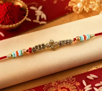 Premium Floral Kundan Crystal Bead Pearl Decorative Fancy Thread Rakhi for Brother