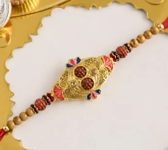 Premium Oval Meenakari Rudraksha Bead Enamel Charm Thread Rakhi for Brother