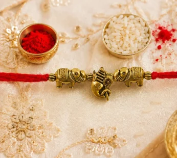 Premium Elephant Design Om Ganesha Antique Charm Fancy Thread Rakhi for Brother