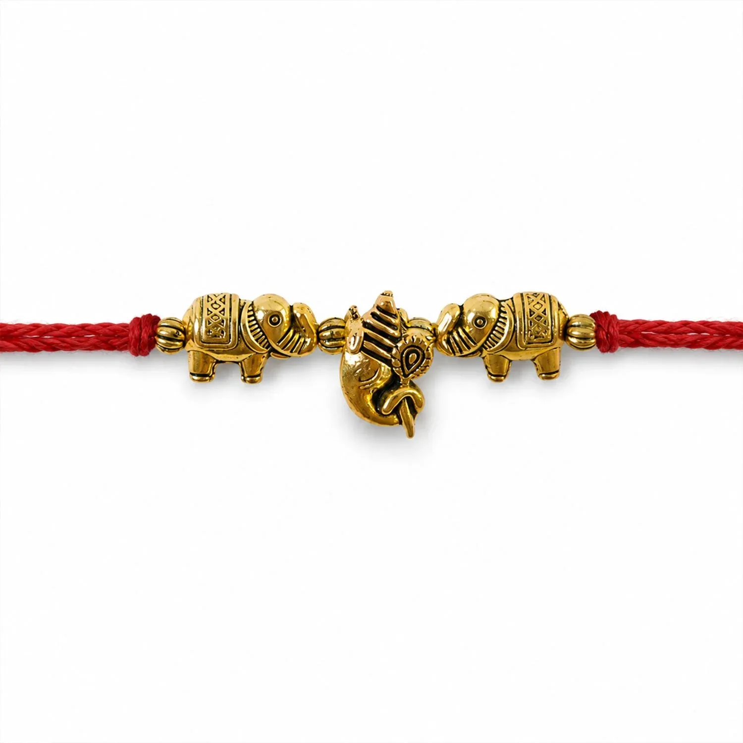 Premium Elephant Design Om Ganesha Antique Charm Fancy Thread Rakhi for Brother - Detailed Feature View 4