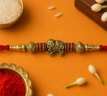Premium Elephant Antique Charm Crystal Bead Fancy Thread Rakhi for Brother