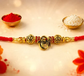 Premium Lord Ganesha Om Antique Charm Round Bead Fancy Thread Rakhi for Brother