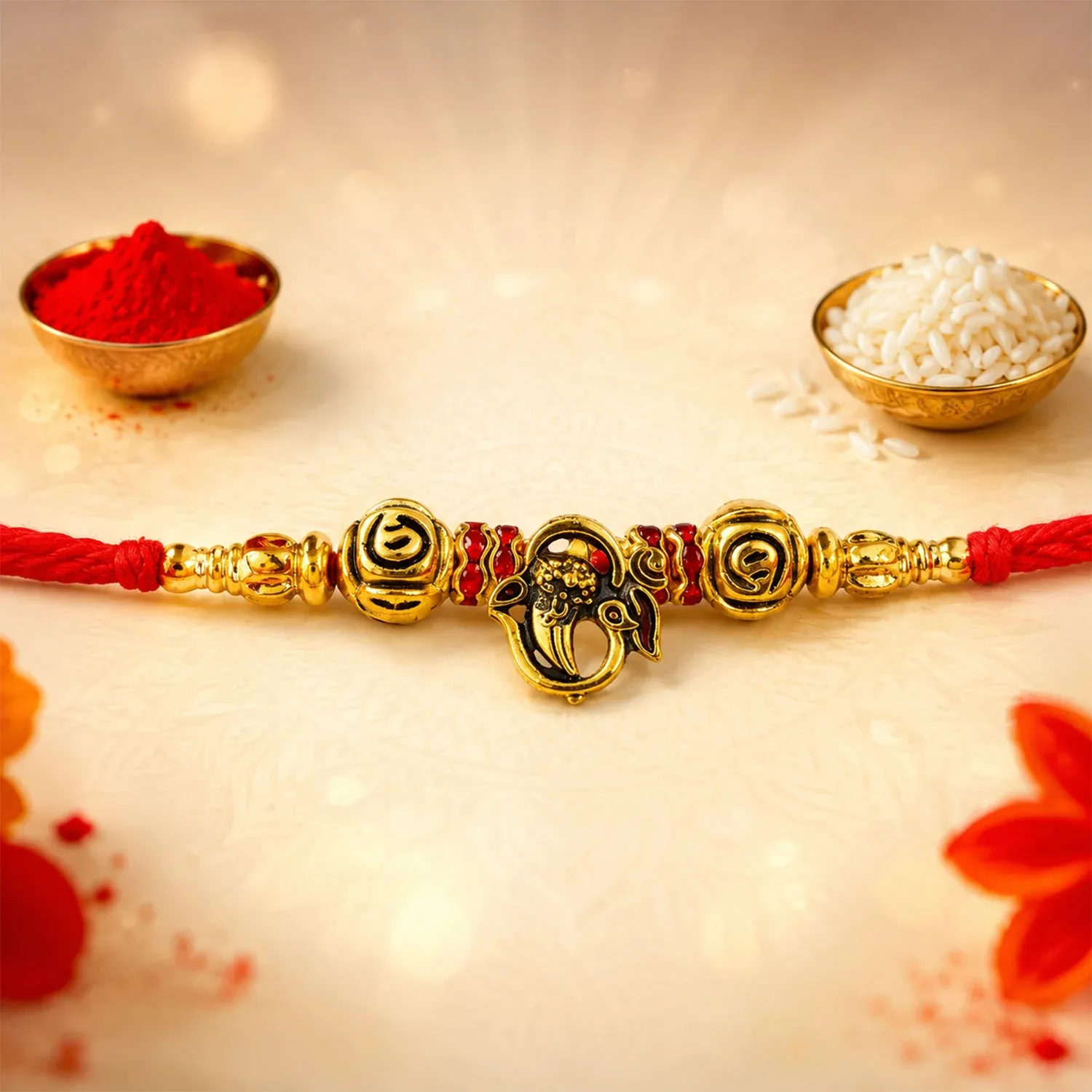 Premium Premium Lord Ganesha Om Antique Charm Round Bead Fancy Thread Rakhi for Brother - Buy Online at Alikart