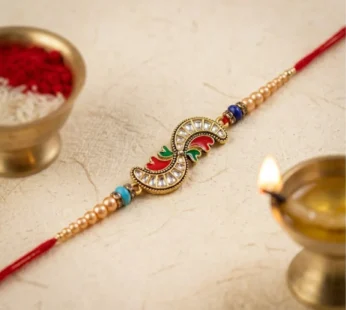 Premium Kundan Meenakari Enamel Charm Pearl Bead Thread Rakhi for Brother